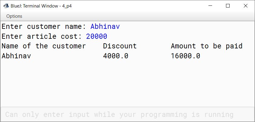 BlueJ output of Discount.java