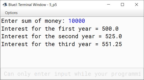 BlueJ output of KboatCompoundInterest.java