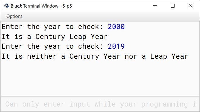 BlueJ output of KboatCenturyLeapYear.java