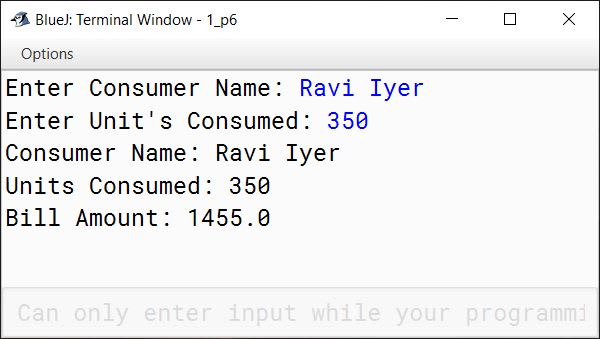 BlueJ output of KboatElectricBill.java