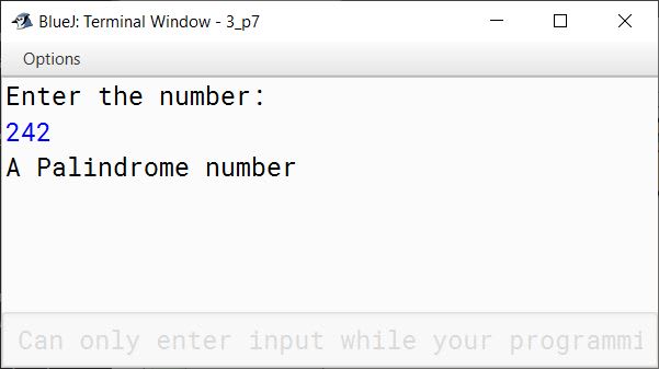 BlueJ output of KboatPalindromeNumber.java