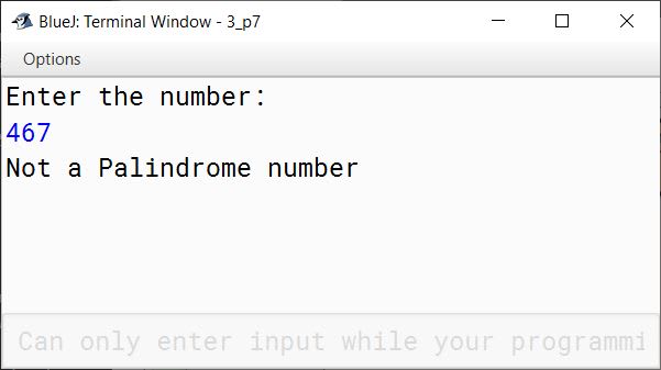 BlueJ output of KboatPalindromeNumber.java