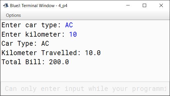 BlueJ output of CabService.java