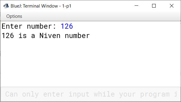 BlueJ output of KboatNivenNumber.java