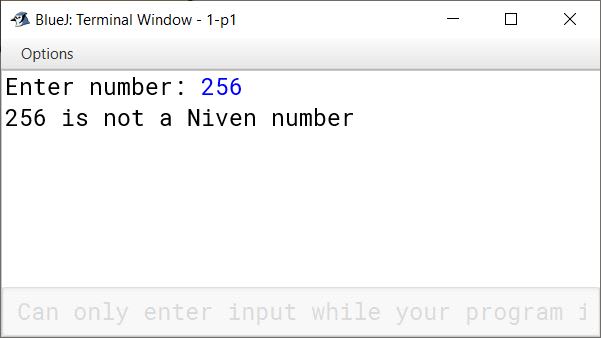 BlueJ output of KboatNivenNumber.java