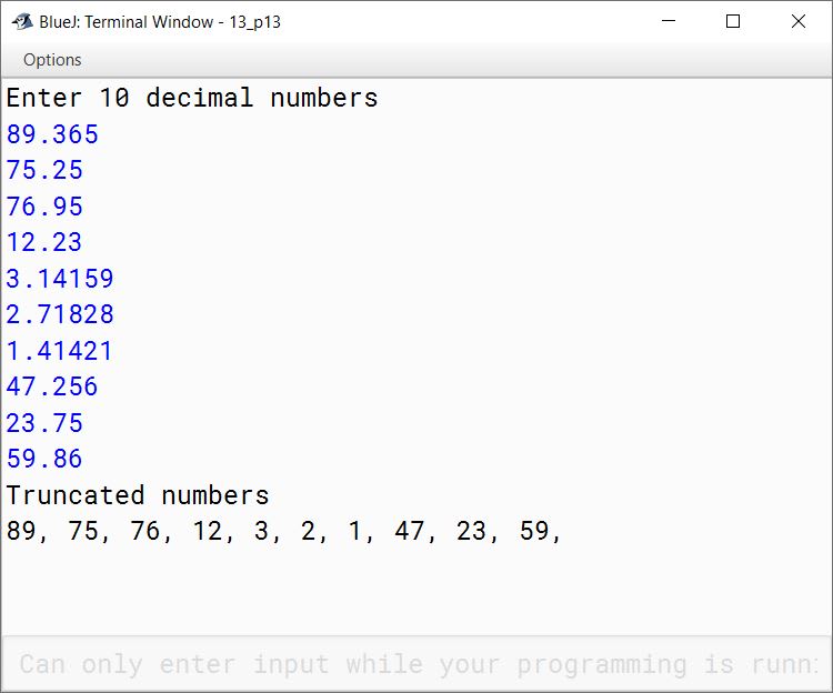 BlueJ output of KboatSDATruncate.java