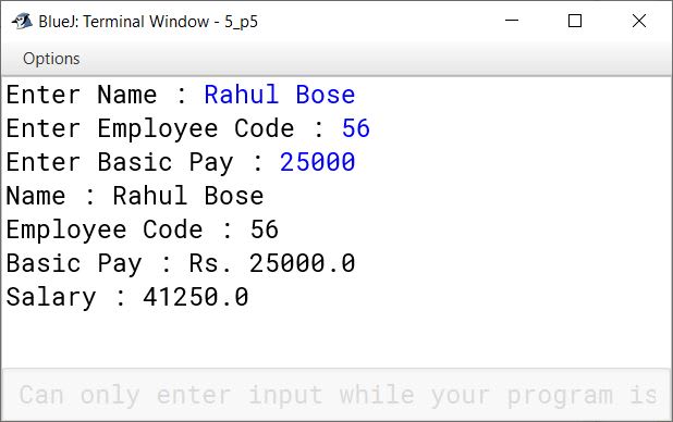 BlueJ output of Employee.java