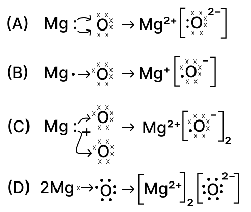 The formation of magnesium oxide is correctly shown in option : CBSE 2026 Science Class 10 Sample Question Paper Solved.