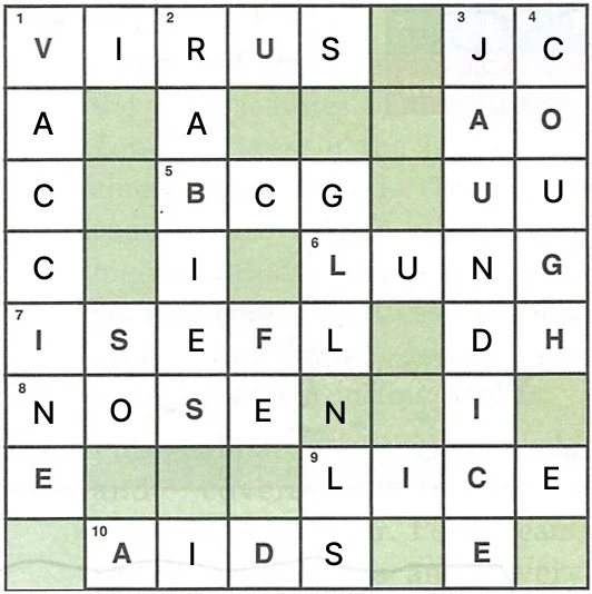 Placeholder for the solved Disease and Hygiene crossword