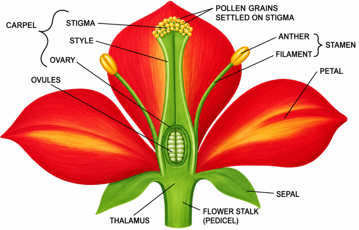 Draw a simple flow chart showing water movement from roots to leaves and then out of the plant. Reproduction in Plants, Concise Biology Solutions ICSE Class 8.