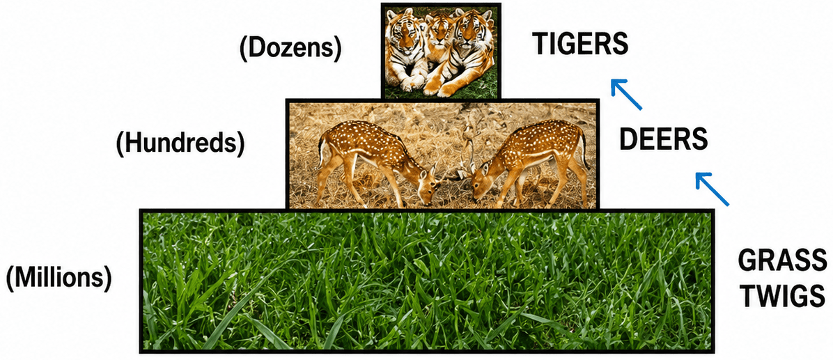 Draw the pyramid of numbers with a suitable example. Reproduction in Humans, Concise Biology Solutions ICSE Class 8.