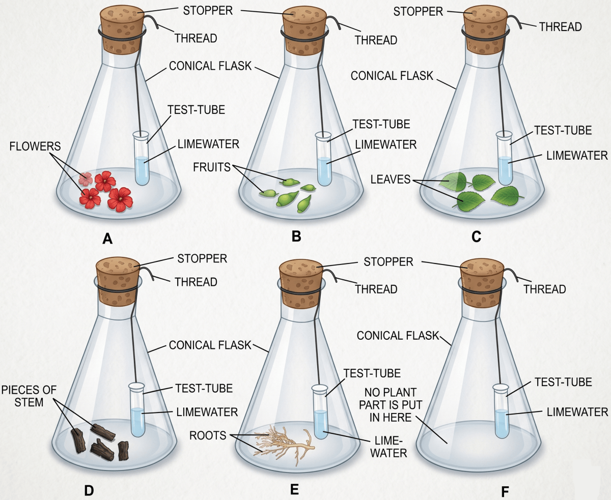 The experimental set-up given below demonstrates anaerobic respiration in germinating seeds. Read the information below the figure and answer the following questions. Concise Biology Solutions ICSE Class 9.