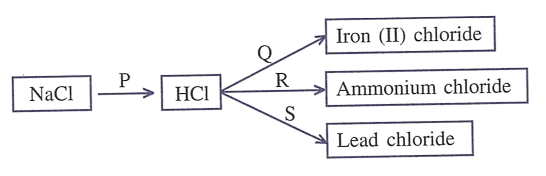 Refer to the diagram given below and write balanced equations with conditions, if any, for the following conversions P to S. Study of Compounds A.Hydrogen Chloride, Concise Chemistry Solutions ICSE Class 10