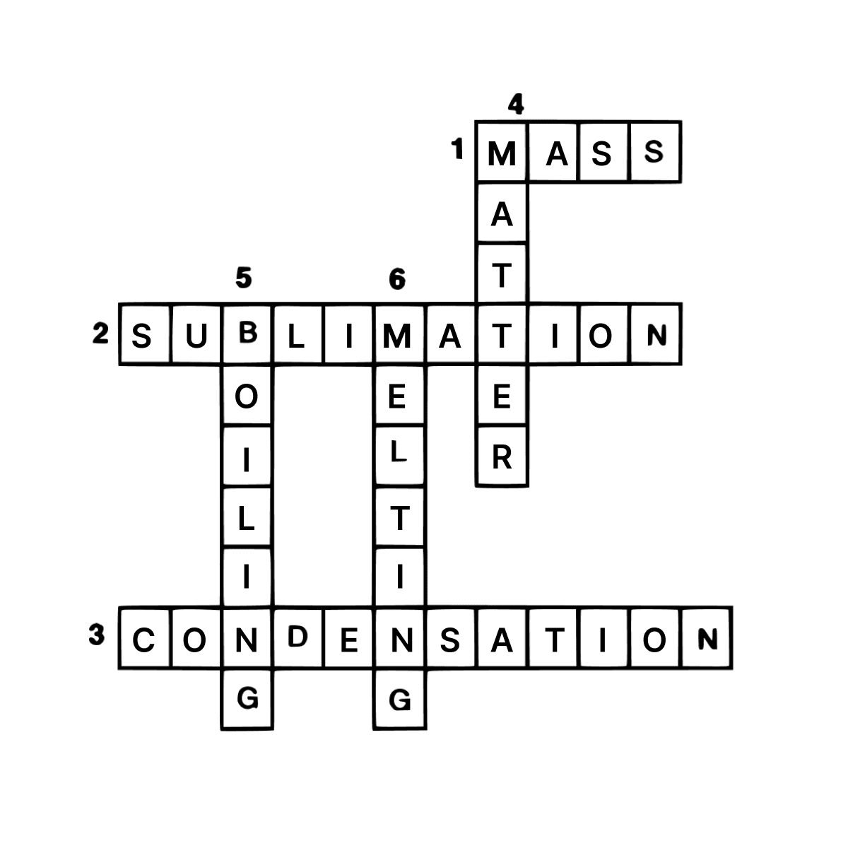 Given below is a crossword puzzle based on this lesson. Read the clues across and clues downwards and fill up the blank squares. Matter, Concise Chemistry Solutions ICSE Class 6.
