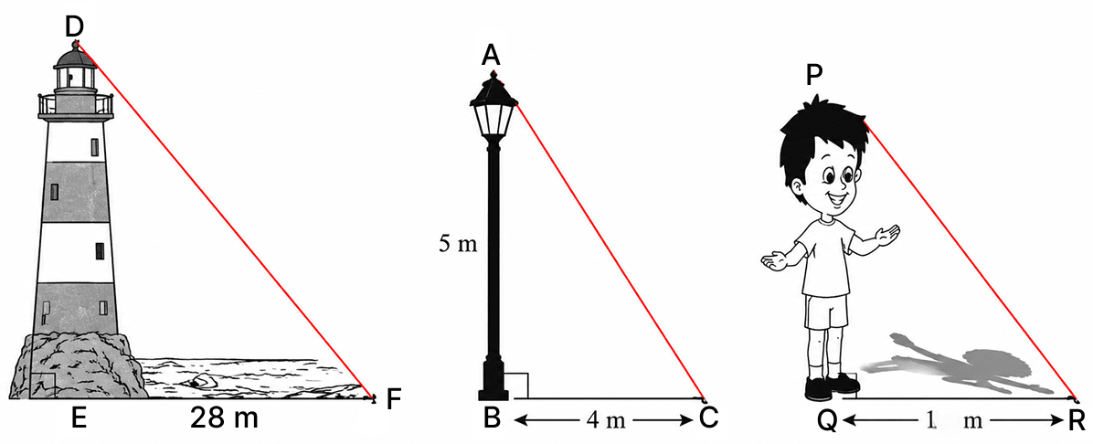 Rohan is trying to find the height of a tower shown below. He is using the properties of similar triangles. He observes a lamp post near it of height 5 m casting a shadow of 4 m on the ground. At the same time, he himself is casting a shadow of 1 m on the ground. Similarity (With Applications to Maps and Modules), Concise Mathematics Solutions ICSE Class 10.
