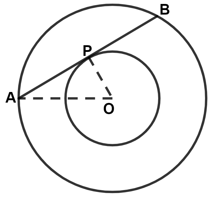 In the given figure, APB is tangent to the inner circle and also a chord of outer circle. Both the circles are concentric. If OA = 10 cm and OP = 6 cm, the length of AB is : Tangents and Intersecting Chords, Concise Mathematics Solutions ICSE Class 10.