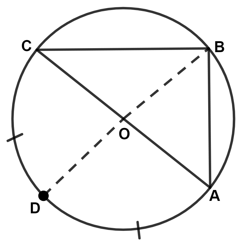 In the given figure, O is the center of a circle. AB is the side of a square and BC is side of a regular hexagon. Also arc AD = arc CD. Angle DOC is equal to : Circles, Concise Mathematics Solutions ICSE Class 10.