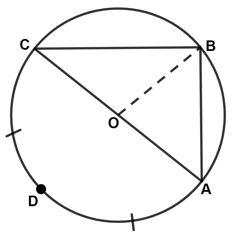 In the given figure, O is the center of a circle. AB is the side of a square and BC is side of a regular hexagon. Also arc AD = arc CD. Angle DOC is equal to : Circles, Concise Mathematics Solutions ICSE Class 10.