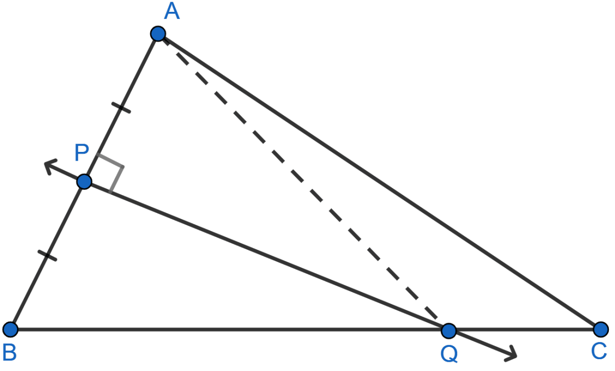 Given: PQ is a perpendicular bisector of side AB of the triangle ABC. Prove: Q is equidistant from A and B. Loci, Concise Mathematics Solutions ICSE Class 10.