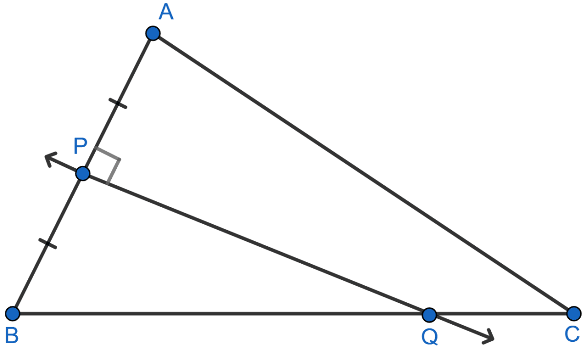 Given: PQ is a perpendicular bisector of side AB of the triangle ABC. Prove: Q is equidistant from A and B. Loci, Concise Mathematics Solutions ICSE Class 10.