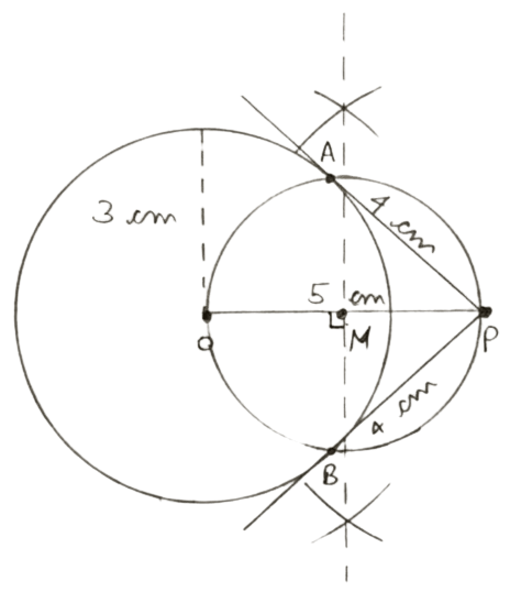 Draw a circle of radius 3 cm. Mark a point P at a distance of 5 cm from the center of the circle drawn. Draw two tangents PA and PB to the given circle and measure the length of each tangent. Constructions, Concise Mathematics Solutions ICSE Class 10.