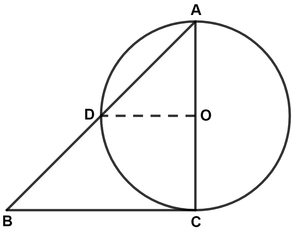 BC is a tangent to the circle with center O. OD is radius of the circle. If ∠DOC = 100°, ∠B is equal to : Tangents and Intersecting Chords, Concise Mathematics Solutions ICSE Class 10.