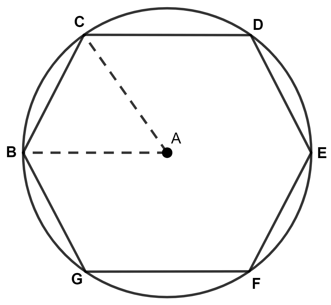 For a regular hexagon inscribed in a circle, the radius of the circle and the length of a side of the hexagon are : Constructions, Concise Mathematics Solutions ICSE Class 10.