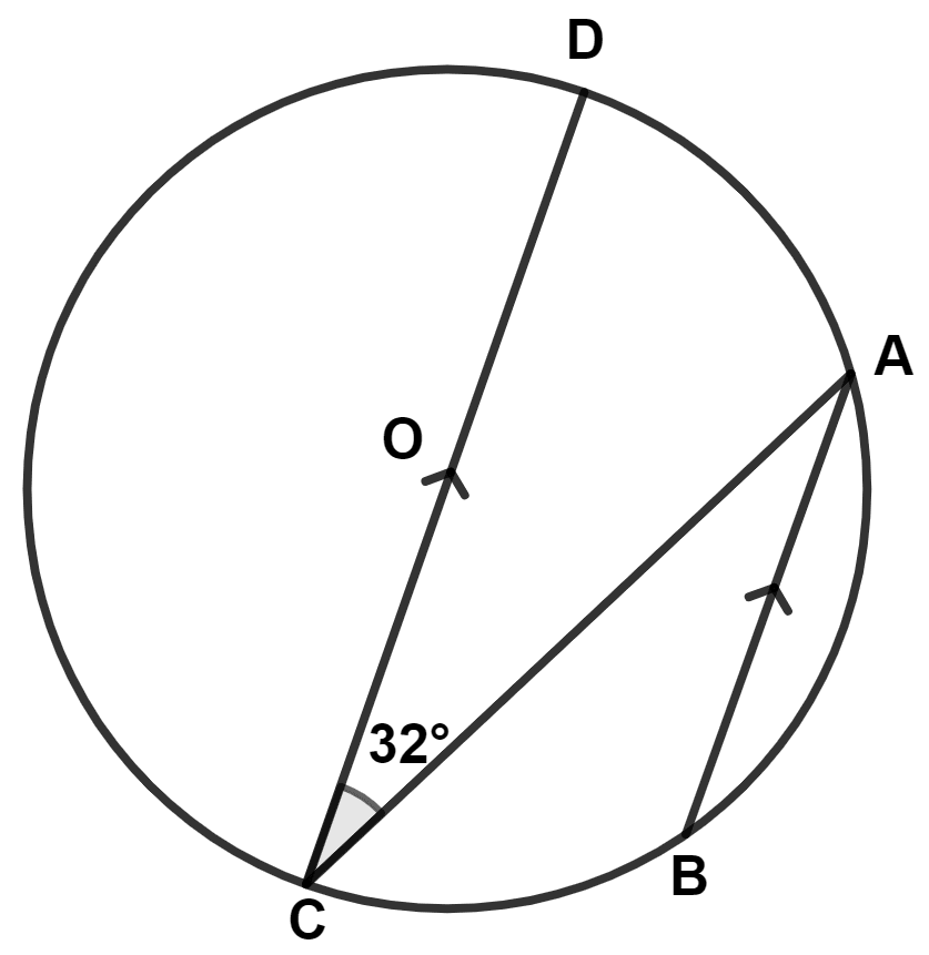 In the given figure, O is center of the circle, AB || DC and ∠ACD = 32°, ∠DAB is equal to : Circles, Concise Mathematics Solutions ICSE Class 10.