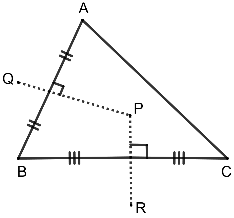 In ΔABC, PQ is perpendicular bisector of side AB and PR is perpendicular bisector of side BC. Concise Mathematics Solutions ICSE Class 10.