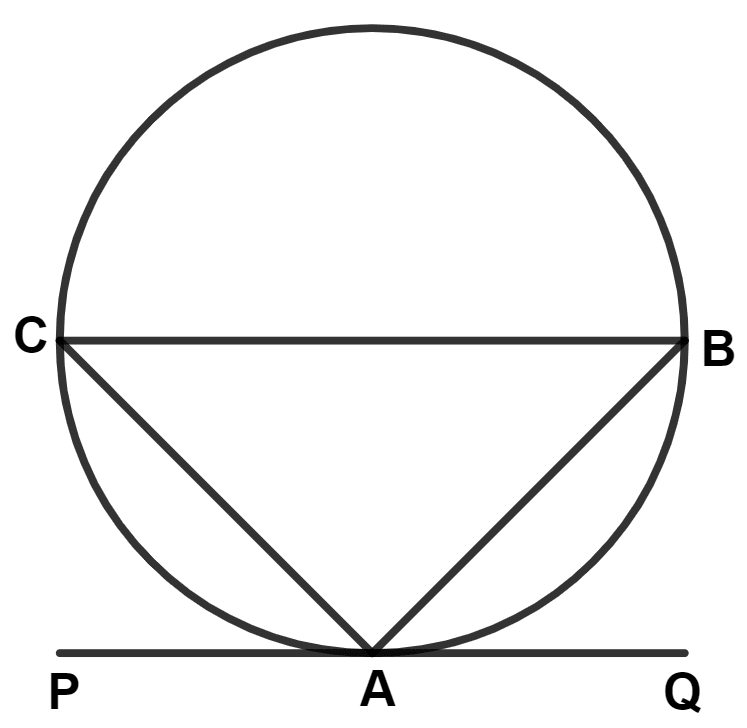 ABC is a triangle. In order to draw a tangent PQ to the circle at point A, the angle BAQ is drawn equal to : Constructions, Concise Mathematics Solutions ICSE Class 10.