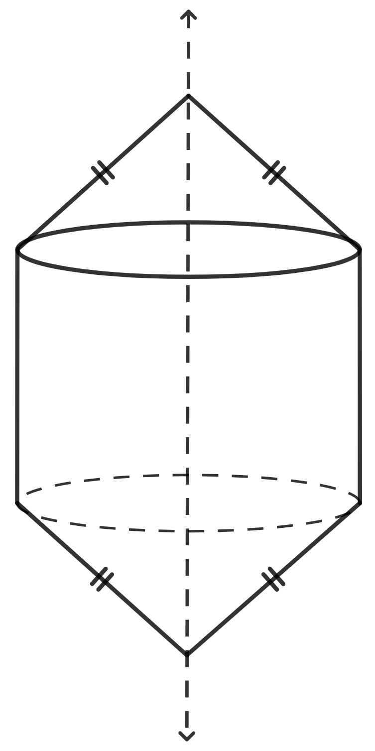A thick card-board is cut into the shape as shown alongside. It is given a full round about its line of symmetry (shown by dotted line). The solid so formed has : Model Question Paper - 2, Concise Mathematics Solutions ICSE Class 10.
