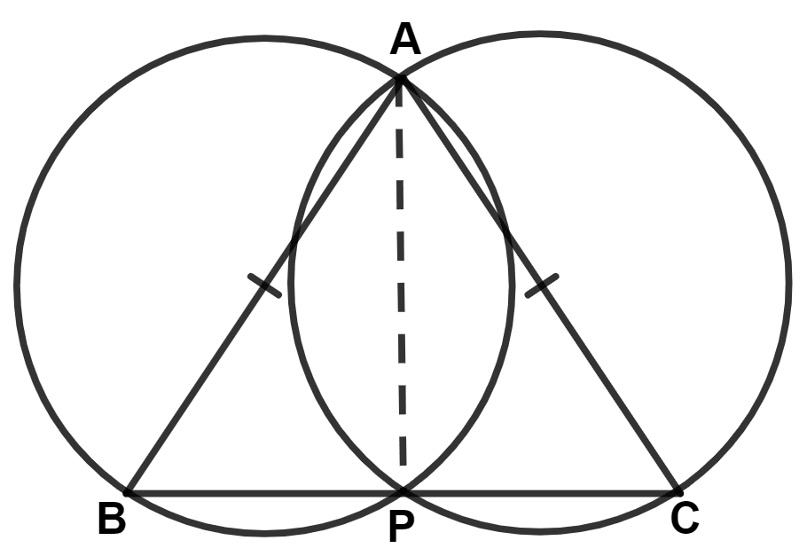 ABC is an isosceles triangle with AB = AC. Circles are drawn with AB and AC as diameters. The two circles intersect each other at vertex A and a point P which lies in side BC, ∠APB is : Constructions, Concise Mathematics Solutions ICSE Class 10.