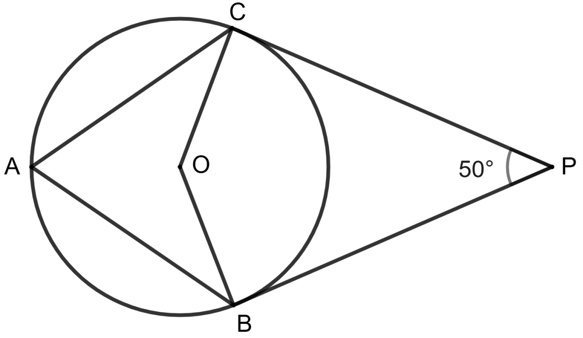 O is centre of the circle, PB and PC are tangents and ∠BPC = 50°. Concise Mathematics Solutions ICSE Class 10.