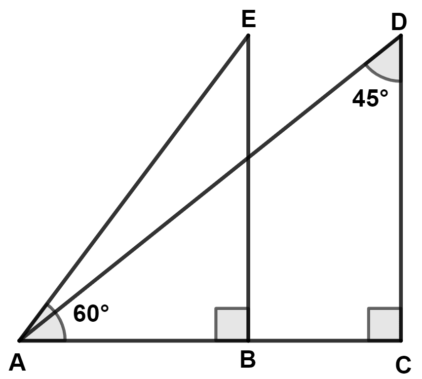 The angles of depression of point A from points D and E respectively are : Model Question Paper - 3, Concise Mathematics Solutions ICSE Class 10.