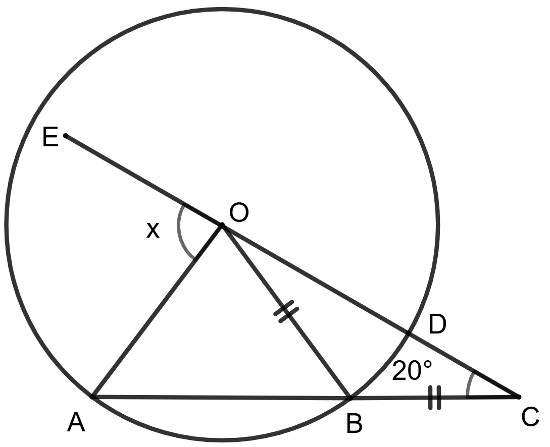 O is the center of the circle, OB = BC and ∠BOC = 20°. Concise Mathematics Solutions ICSE Class 10.