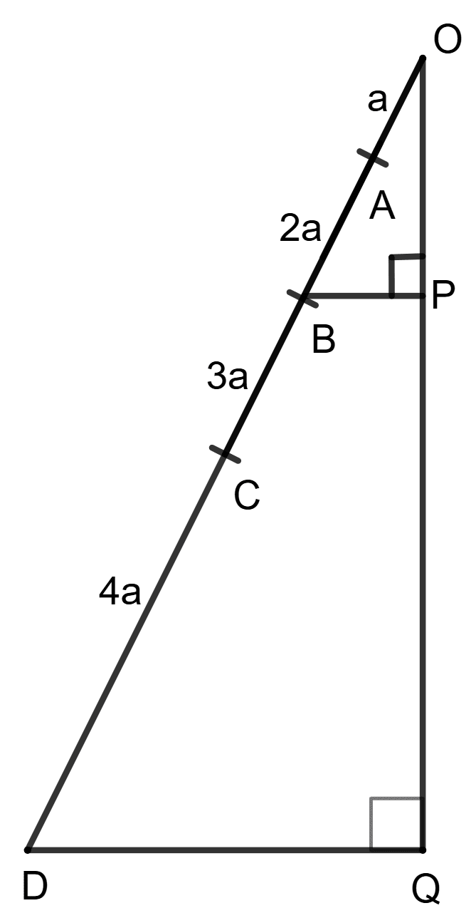 In triangle ODQ, ∠Q = ∠BPO = 90° AB = 2 x OA, BC = 3 x OA and CD = 4 x OA. Concise Mathematics Solutions ICSE Class 10.