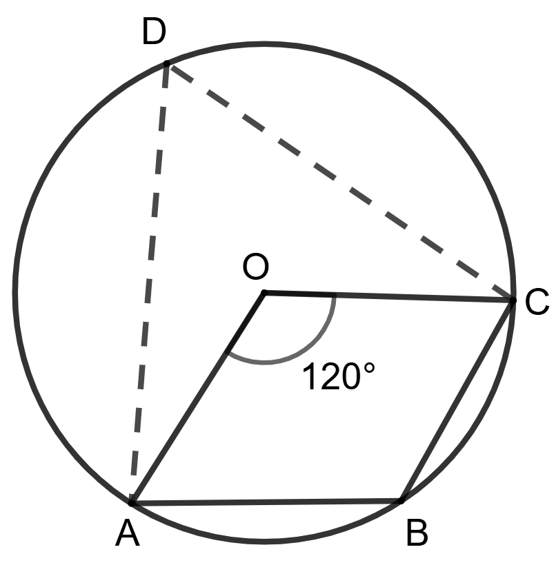 O is the center of the circle and ∠AOC = 120°. Concise Mathematics Solutions ICSE Class 10.
