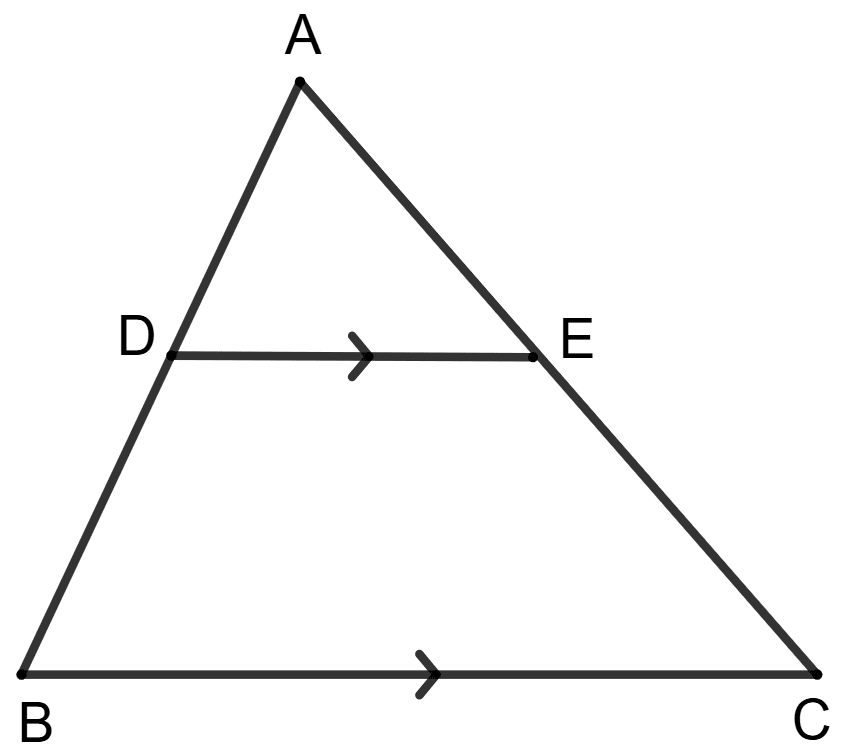 Area of triangle ADE = 9 cm2 and area of trapezium DBCE = 16 cm2. Concise Mathematics Solutions ICSE Class 10.