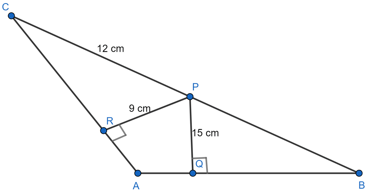 Angle BAC of triangle ABC is obtuse and AB = AC. P is a point in BC such that PC = 12 cm. PQ and PR are perpendiculars to sides AB and AC respectively. If PQ = 15 cm and PR = 9 cm; find the length of PB. Similarity, Concise Mathematics Solutions ICSE Class 10.