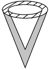 A solid metallic cone, with radius 6 cm and height 10 cm, is made of some heavy metal. In order to reduce its weight, a conical hole is made in the cone as shown and it is completely filled with a lighter metal B. The conical hole has a diameter of 6 cm and depth 4 cm. Calculate the ratio of the volume of metal A to the volume of the metal B in the solid. Cylinder, Cone, Sphere, Concise Mathematics Solutions ICSE Class 10.