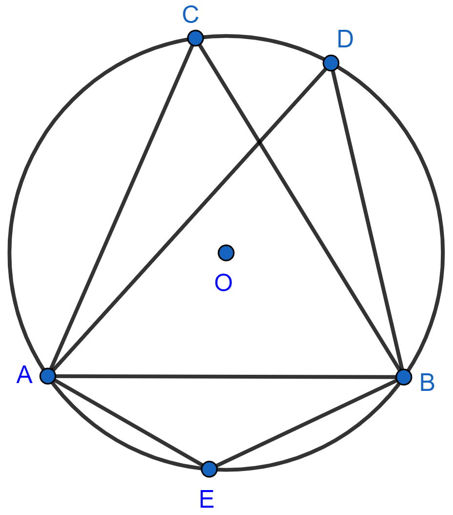 In the figure, O is the centre of the circle and ΔABC is equilateral. Find ∠ADB, ∠AEB. Circles, Concise Mathematics Solutions ICSE Class 10.