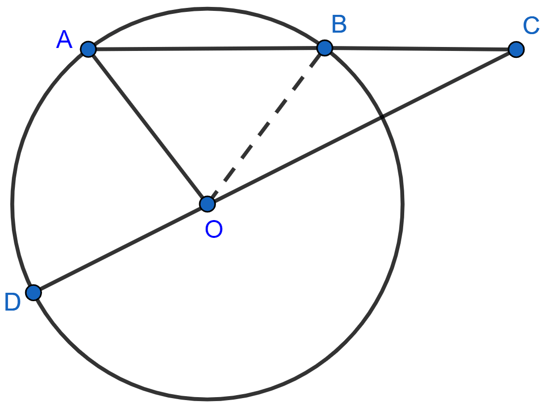 In the figure, AB is the chord of a circle with centre O and DOC is a line segment such that BC = DO. If ∠C = 20°, find angle AOD. Tangents and Intersecting Chords, Concise Mathematics Solutions ICSE Class 10.