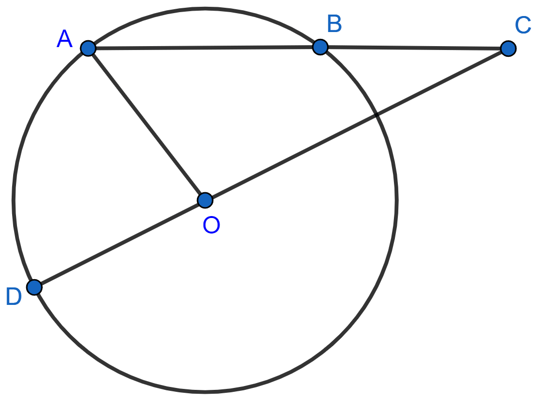 In the figure, AB is the chord of a circle with centre O and DOC is a line segment such that BC = DO. If ∠C = 20°, find angle AOD. Tangents and Intersecting Chords, Concise Mathematics Solutions ICSE Class 10.