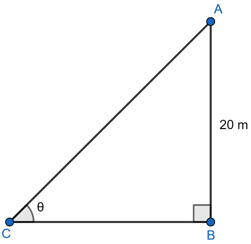 A vertical tower is 20 m high. A man standing at some distance from the tower knows that the cosine of the angle of elevation of the top of the tower is 0.53. How far is he standing from the foot of the tower ?  Heights and Distances, Concise Mathematics Solutions ICSE Class 10.