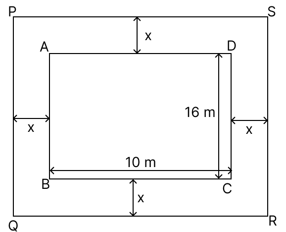 A rectangular garden 10 m by 16 m is surrounded by a concrete walk of uniform width. The area of concrete walk is 120 square metre. Concise Mathematics Solutions ICSE Class 10.