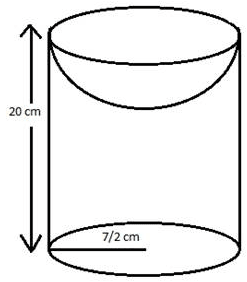 A hollow cylinder has solid hemisphere inward at one end and on the other end it is closed with a flat circular plate. The height of water is 10 cm when flat circular surface is downward. Find the level of water, when it is inverted upside down, common diameter is 7 cm and height of cylinder is 20 cm. Cylinder, Cone, Sphere, Concise Mathematics Solutions ICSE Class 10.