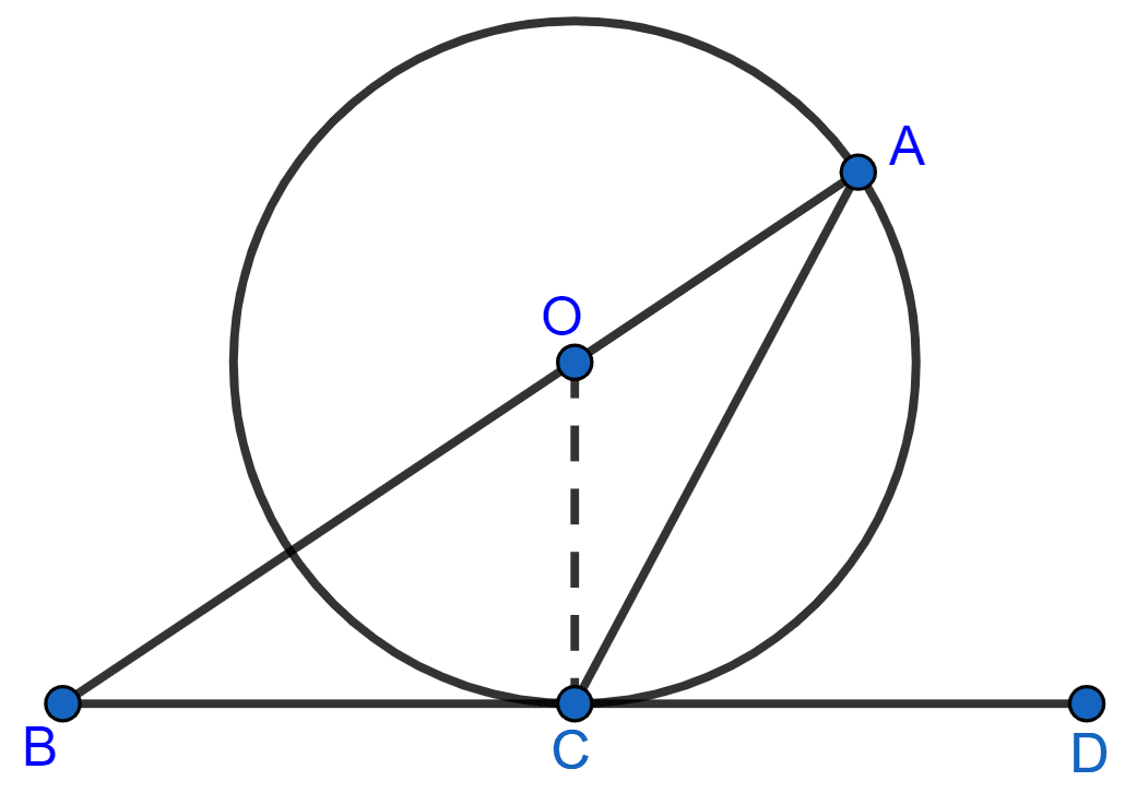 The figure shows a circle with centre O and BCD is a tangent to it at C. Show that : ∠ACD + ∠BAC = 90°. Tangents and Intersecting Chords, Concise Mathematics Solutions ICSE Class 10.