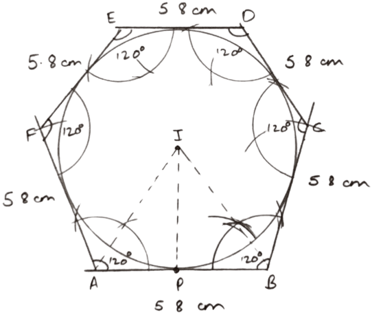 Draw an inscribing circle of regular hexagon of side 5.8 cm. Constructions, Concise Mathematics Solutions ICSE Class 10.