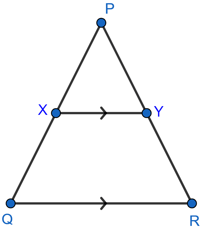 The figure shows a triangle PQR in which XY is parallel to QR. If PX : XQ = 1 : 3 and QR = 9 cm, find the length of XY. Further, if the area of △PXY = x cm^2; find, in terms of x, the area of : (i) triangle PQR (ii) trapezium XQRY. Similarity, Concise Mathematics Solutions ICSE Class 10.