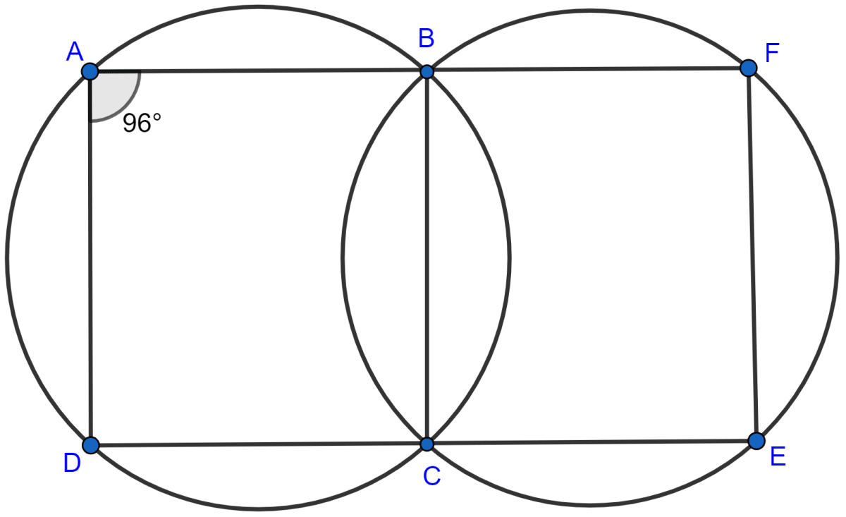 In the figure, if ∠BAD = 96°, find ∠BCD and ∠BFE. Prove that AD is parallel to FE. Circles, Concise Mathematics Solutions ICSE Class 10.